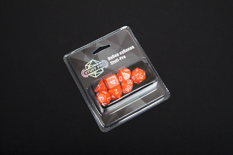 DA0011  Набор из 7 кубиков для ролевых игр (оранжевый) блистер с мешочком