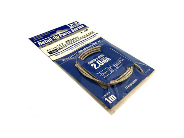 12662T Плетеный шланг, внеший диаметр 2мм, внутренний 0.8мм. Может использоваться для тормозных, топливных шлангов, высоковольтных проводов и т.п. Подходит для 1/24, 1/12 и 1/6 масштабов. Tamiya