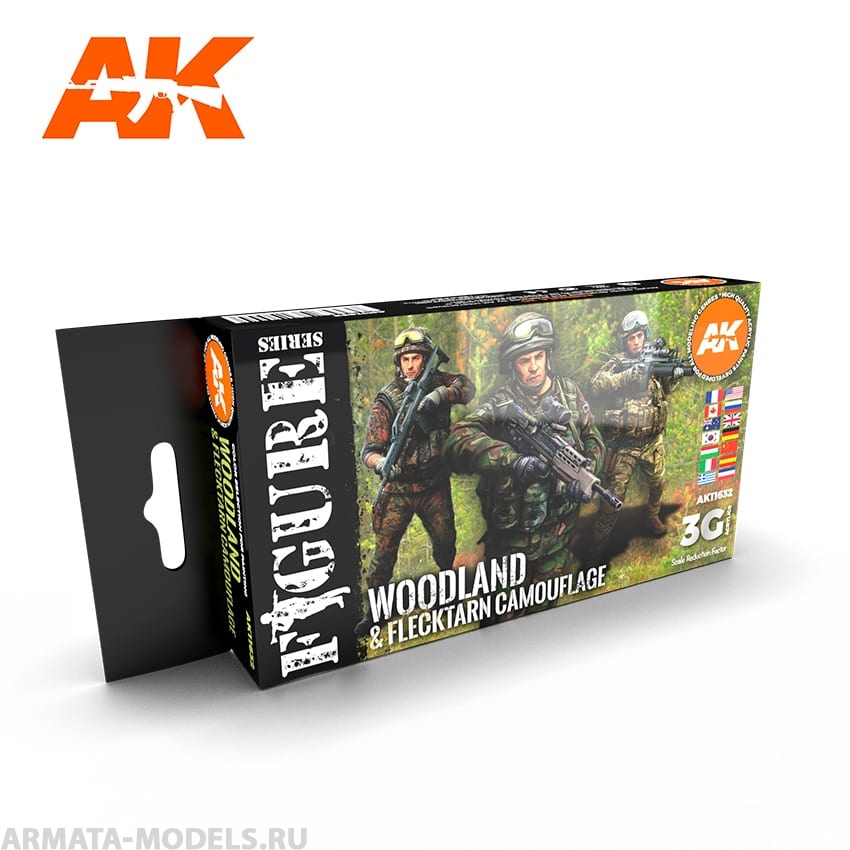 AK11632 Набор красок MODERN WOODLAND AND FLECKTARN CAMOUFLAGES 3G