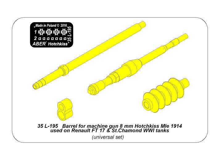 ABR-35-L-195  Дополнения для  Barrel for machine gun 8 mm Hotchkiss Mle 1914 used on Renault FT 17 & St.Chamond WWI tanks универсальный набор 1/35