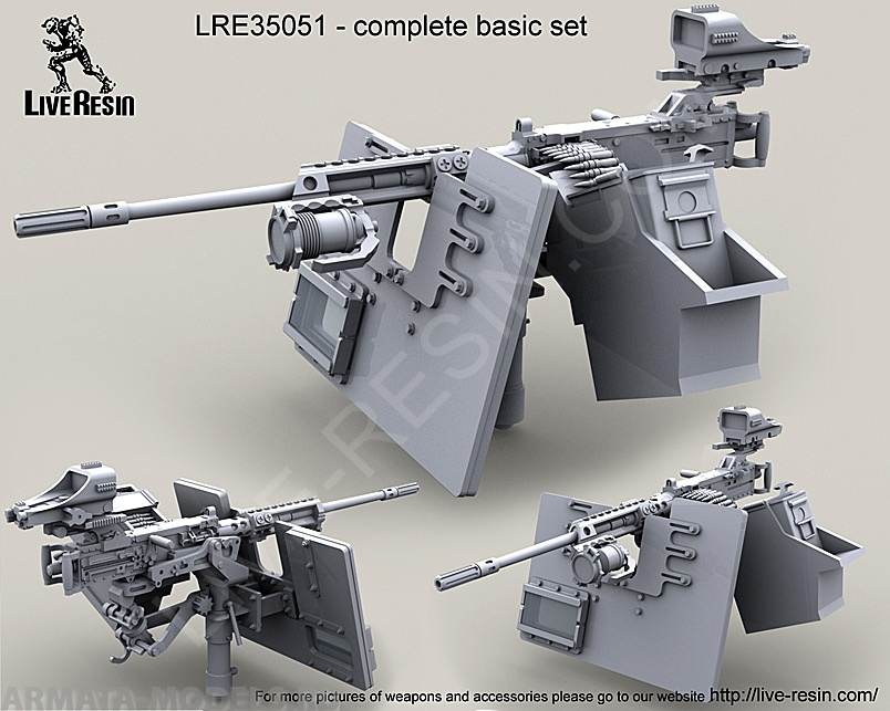 LRE35051 Пулемёт M2 Browning .50 калибр на треноге M3 с тяжёлой пулемётной установкой MK93 с тяжёлым креплением ночных очков, Надставкой Bearing Sleeve и бронированным щитом S.A.G.