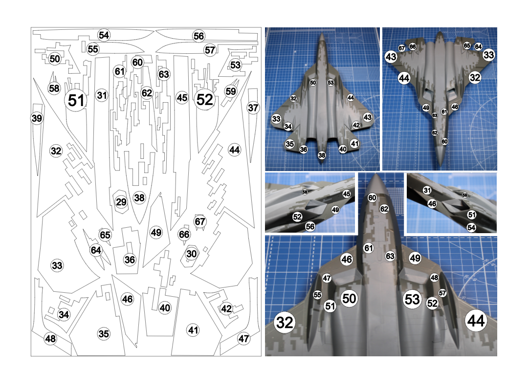 AM48121 Окрасочная маска камуфляж Су-57 борт №55 (двусторонний)