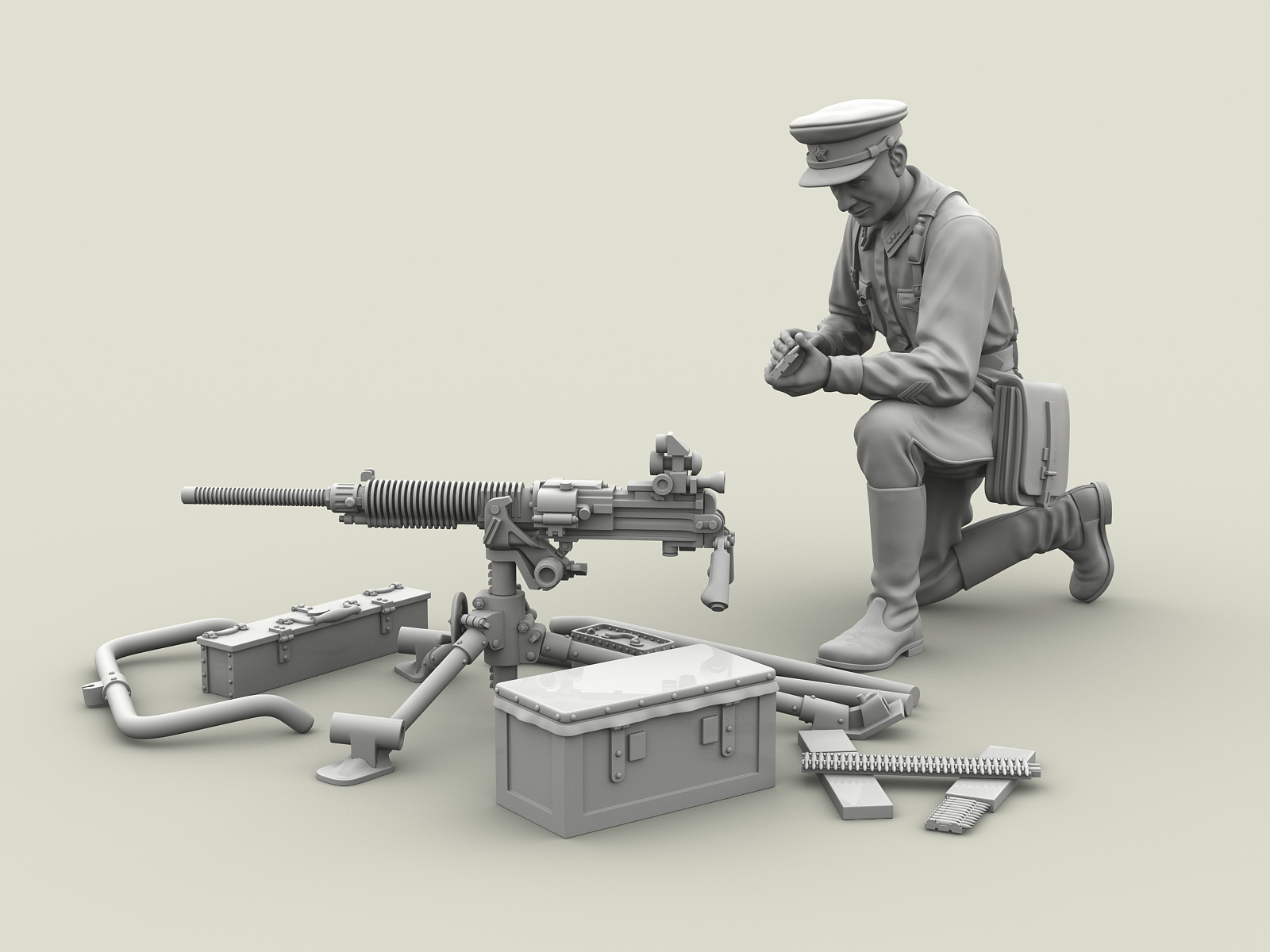 3123SOGA Старший лейтенант РККА с трофейным японским пулемётом Тип 92. Халхин-Гол. 1939 г. SOGA Miniatures