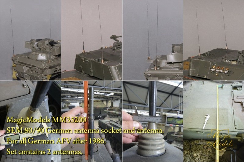 MM35200 Антенны SEM 80/90. Для установки на модели бронетехники Бундесвера с 1986 года. В комплекте 2 антенны. Magic Models
