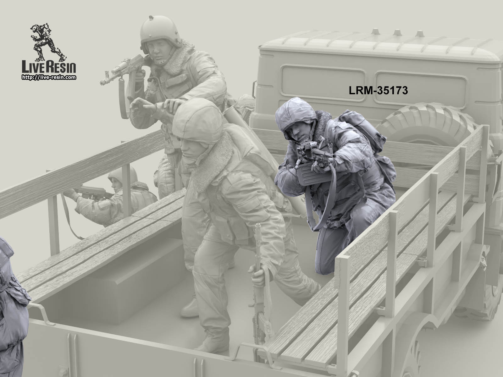 LRM35173 Военнослужащий ВВ, ведет огонь из пулемета ПКМ с колена, версия в шлеме ССШ-94 Live Resin