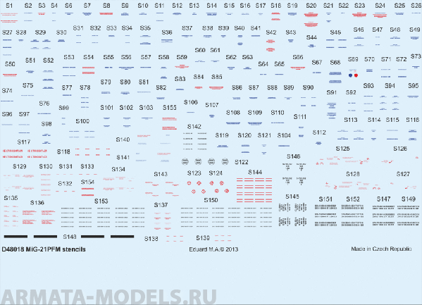 D48018ED  Декаль MiG-21PFM Stencils 1/48