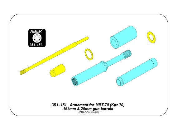 ABR-35-L-151  Дополнения для  Armament for MBT-70 - 152mm & 20mm gun barrels для Dragon 1/35
