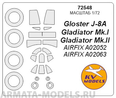 72548KV Окрасочная маска Gloster J-8A / Gladiator Mk.I / Mk.II + маски на диски и колеса для моделей фирмы AIRFIX