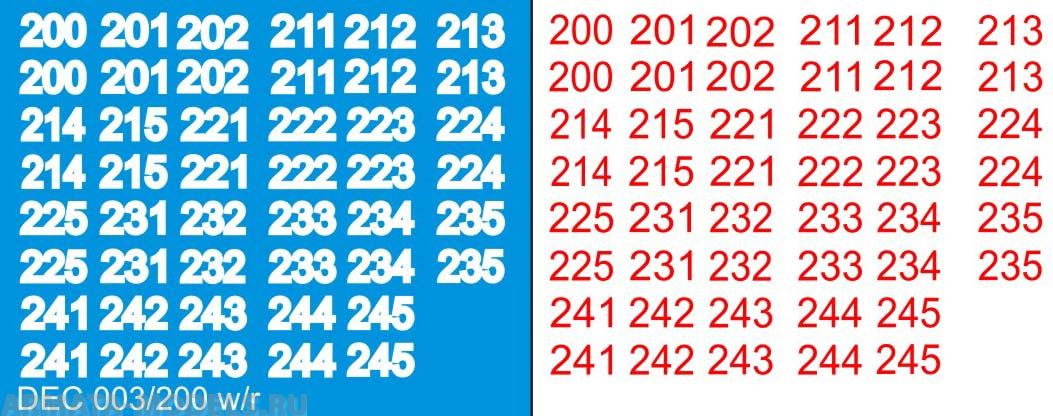 DEC003/200 Номера на немецкую технику масштаб 1/100 с 100 по 400. Цвет – белый контур + красный центр