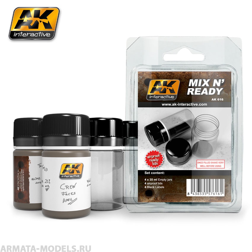 AK616 Набор флаконов для колеровки MIX N READY (4 EMPTY JARS WHITH LABELS)