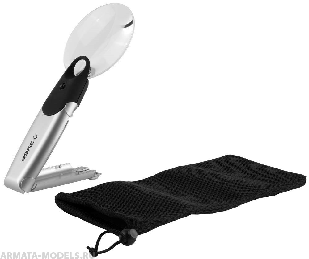 40557 Лупа Мастер, конструкция-трансформер, светодиодная подсветка, 2-х/6-ти кратное увеличение, диаметр линзы 90мм