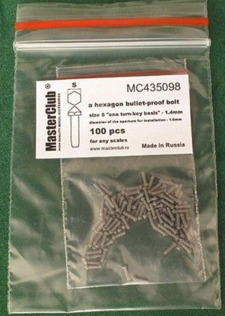 MC435098  противопульная головка болта, размер под ключ - 1.4mm;  диаметр отверстия для монтажа-1.0mm;   100 шт.