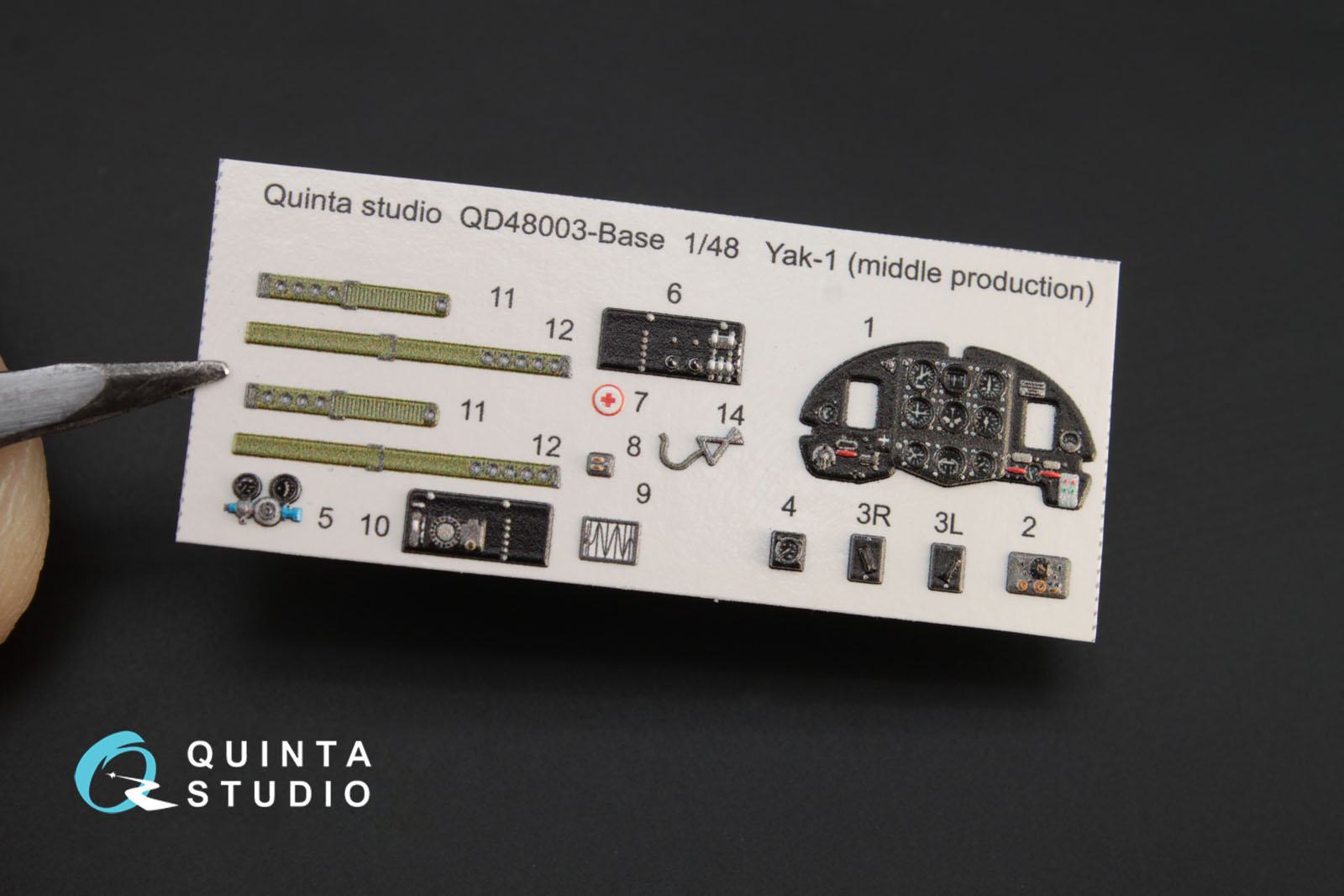 QD48003Base 3D Декаль интерьера кабины Як-1 (средние серии) (для модели Моделсвит/ЮФ)