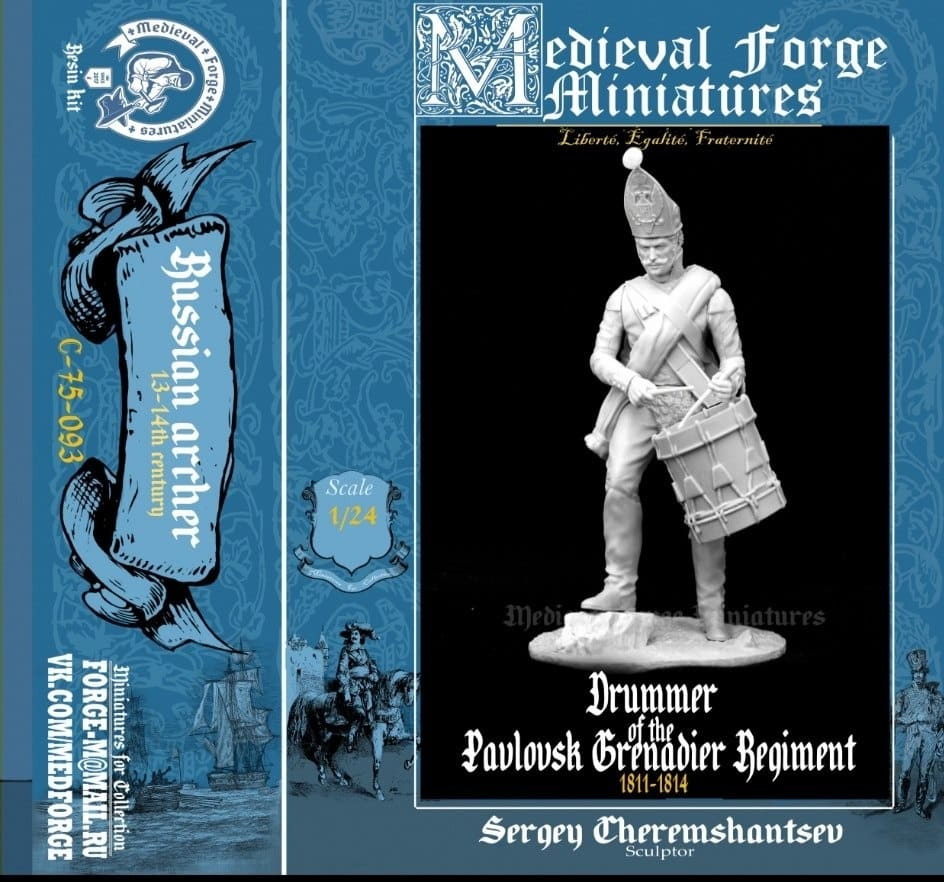 C-75-093 Фигура Барабанщика Павловского Гренадерского полка 1811-1814 Medieval Forge Miniatures