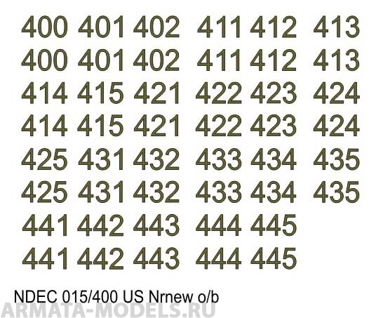 NDEC015/400 Бортовые номера современной американской БТТ. Цвет черный + оливковый