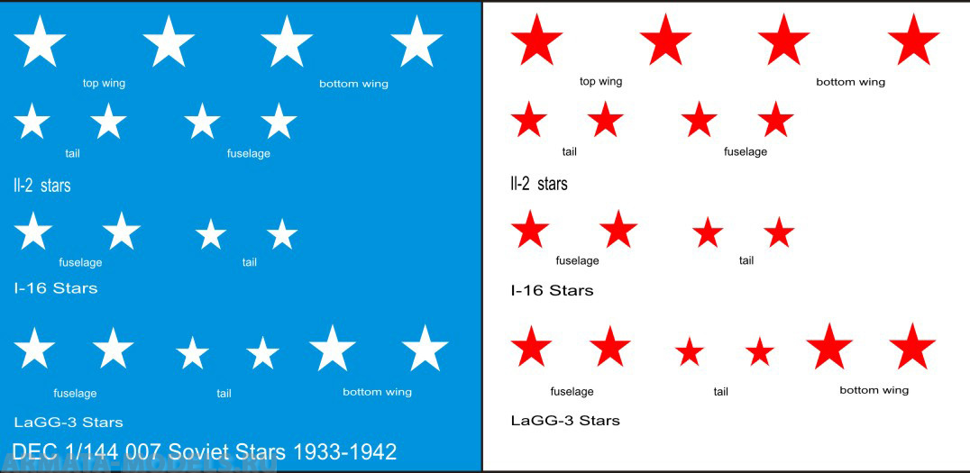 DEC1/144-007 Декаль 1/144 советские опознавательные знаки 1939 - 1942