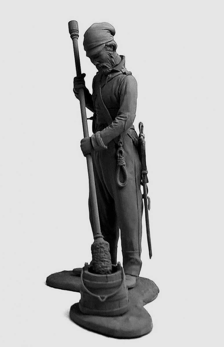 CHM-54333. Канонир (№1) орудийного расчета 6-фунтовой пушки конно-артиллерийских рот Донского казачьего войска, Россия 1809-16 гг. 54 мм. Материал - смола. Chronos Miniatures