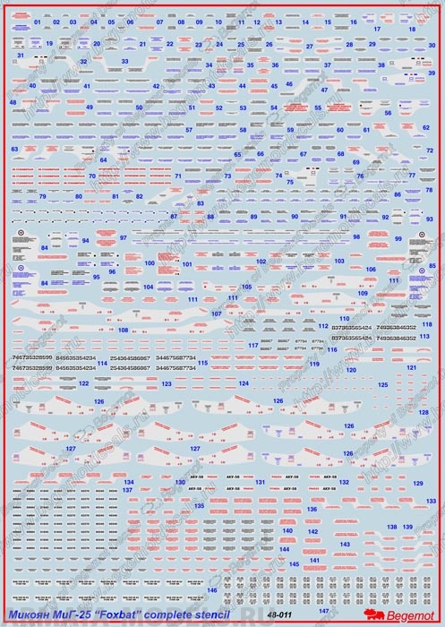 48011 Декаль Микоян МиГ-25 технические надписи