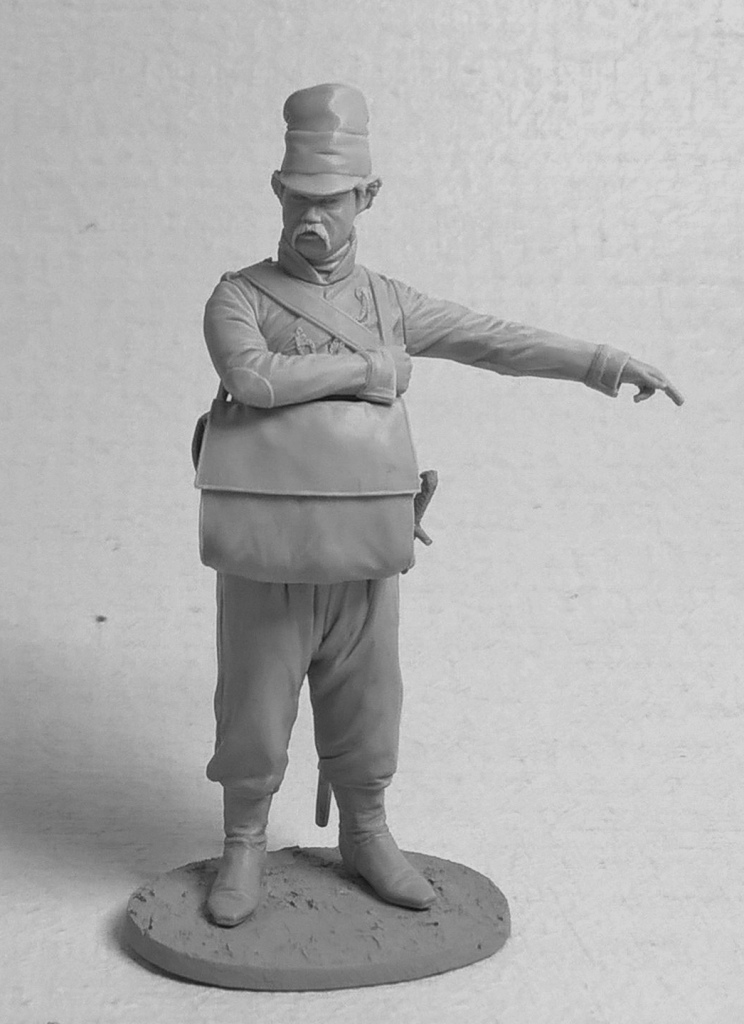 CHM-54339. Канонир (№2) орудийного расчета 6-фунтовой пушки конно-артиллерийских рот Донского казачьего войска, Россия 1809-16 гг. 54 мм. Материал - смола. Chronos Miniatures