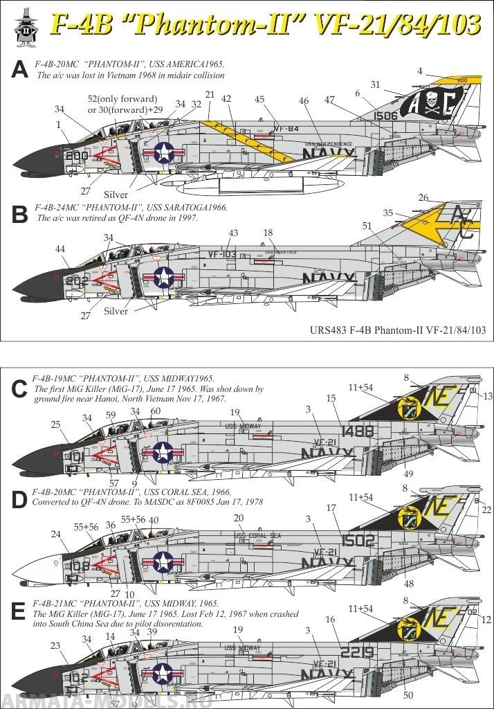 URS723 Декали для F-4B Phantom VF-21/VF-84/VF-103