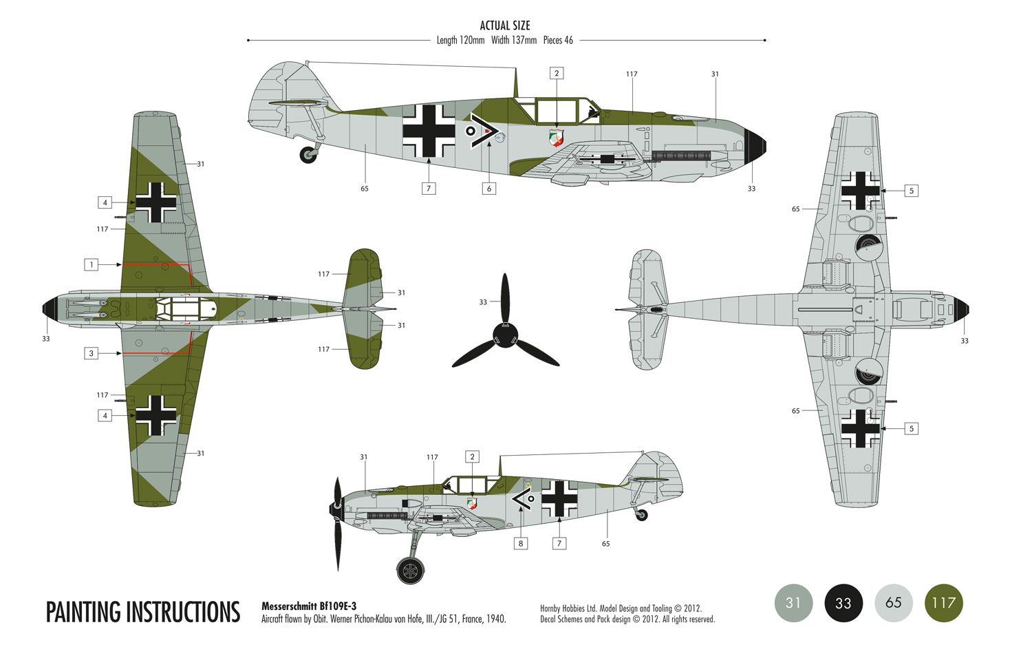A55106  Самолет Messerschmitt Bf109E-3 Airfix