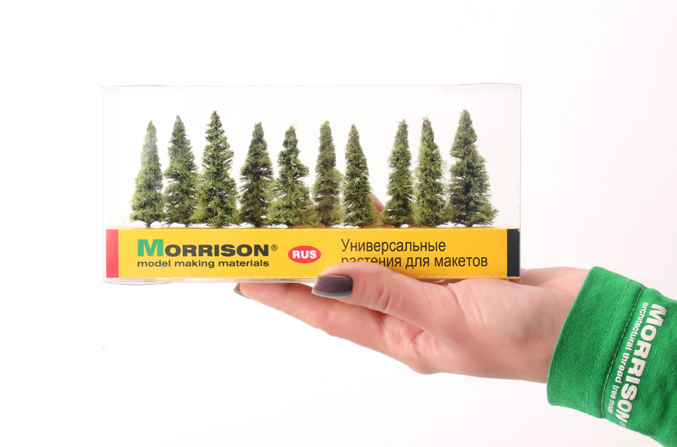 011ee020 Реалистичные ёлочки для макетов в масштабе 1:500. H=50мм. Набор 10 штук.