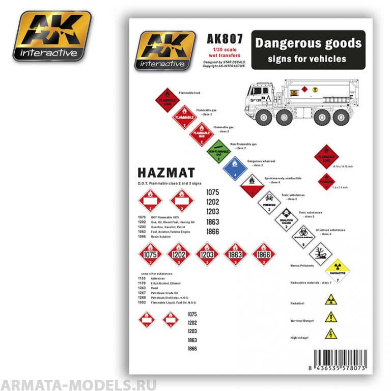 AK807 Декаль DANGEROUS GOODS signs for vehicles
