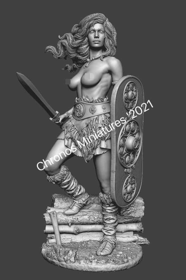CHM-54249(M). Миры Фэнтези: Кельтская женщина-воин. 54 мм. Материал - белый металл. Chronos Miniatures