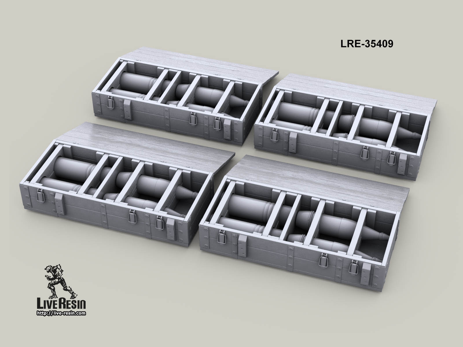 LRE35409 Миниатюра Открытые ящики с гаубичными боеприпасами 122 мм - 4 шт Live Resin