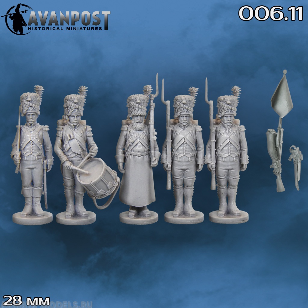 006.11АП Французская линейная пехота: командная группа гренадер в шапках Аванпост