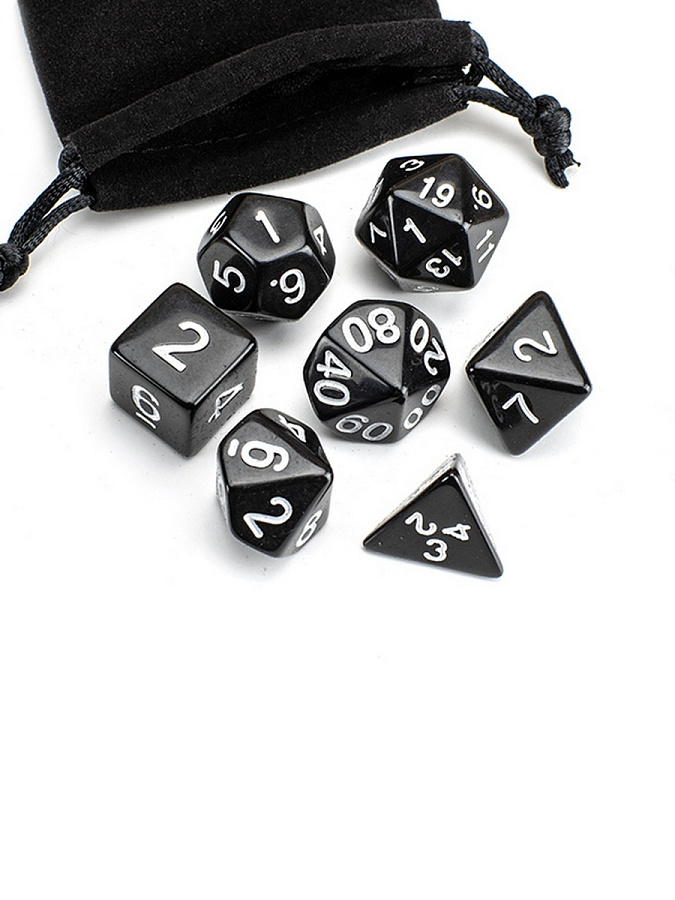 DA0020  Набор из 7 кубиков для ролевых игр (черный) блистер с мешочком