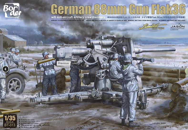 BT-013 Сборная модель German 88mm Gun Flak 36 w/ 6 Crew Members BORDER MODELS