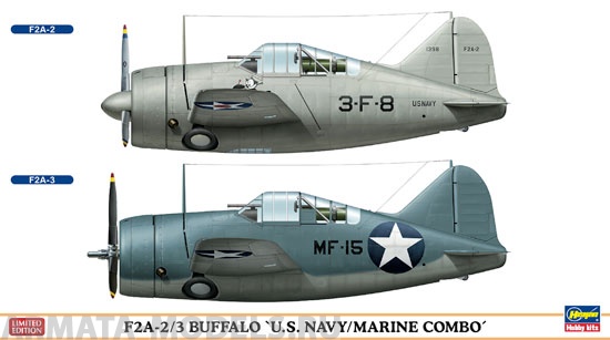01974 Самолет F2A-2/3 BUFFALO U.S.NAVY/MARINE COMBO Hasegawa