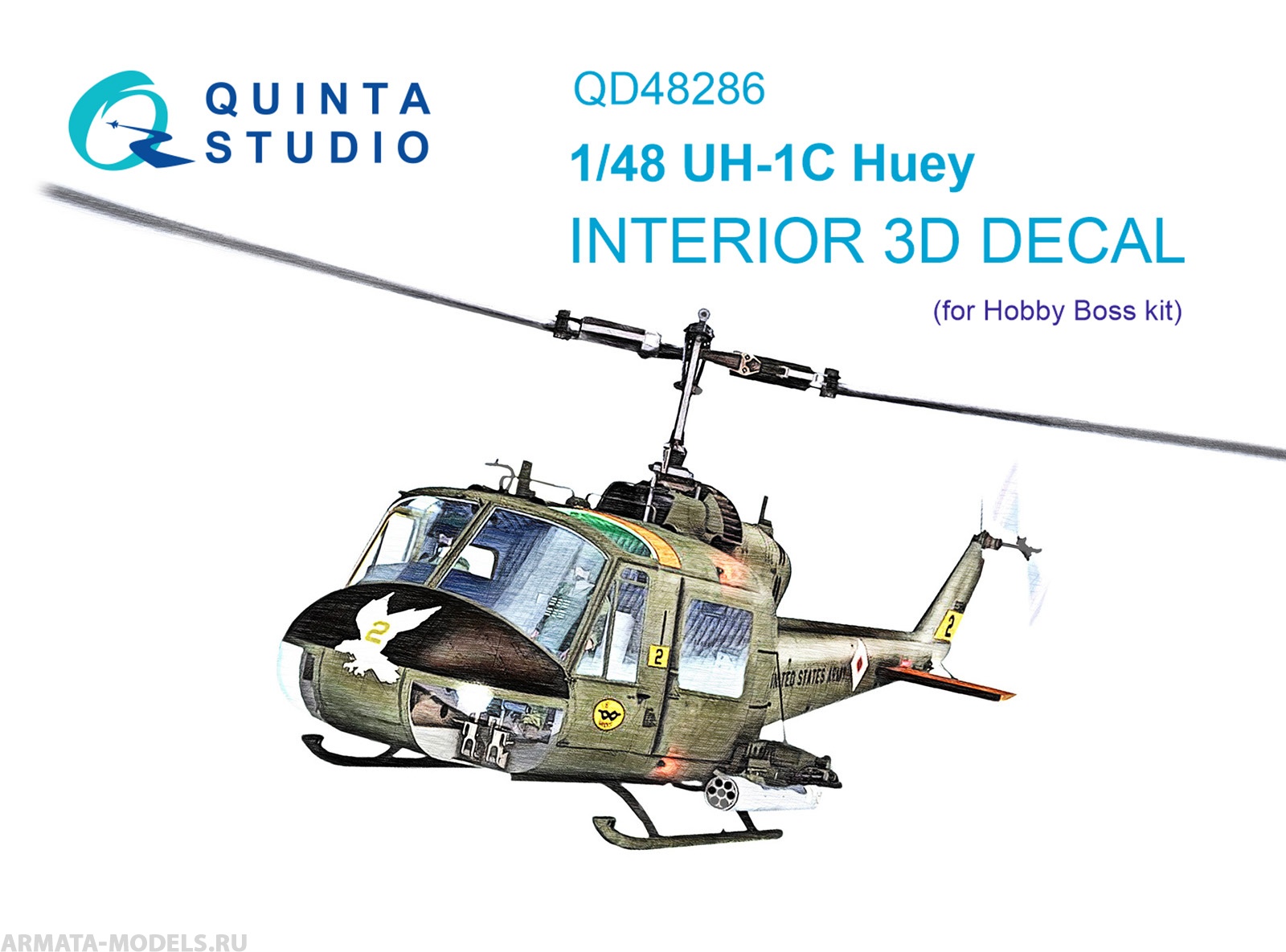 QD48286 3D Декаль интерьера кабины UH-1C (HobbyBoss)
