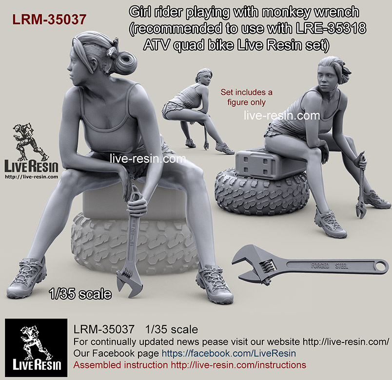 LRM35037 Девушка байкер с разводным ключем (рекомендуется для использования с моделью квадроцикла Live Resin LRE-35318)