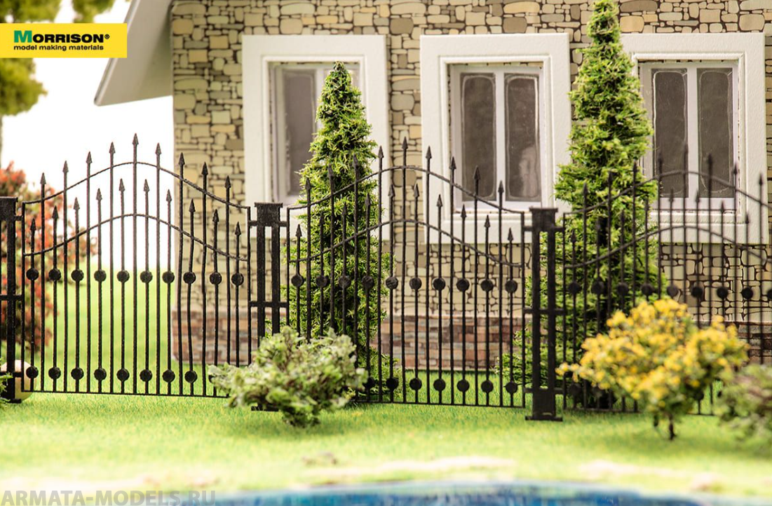 009zp022 Черный мет. забор для макета. H=5,8см./L=39см.