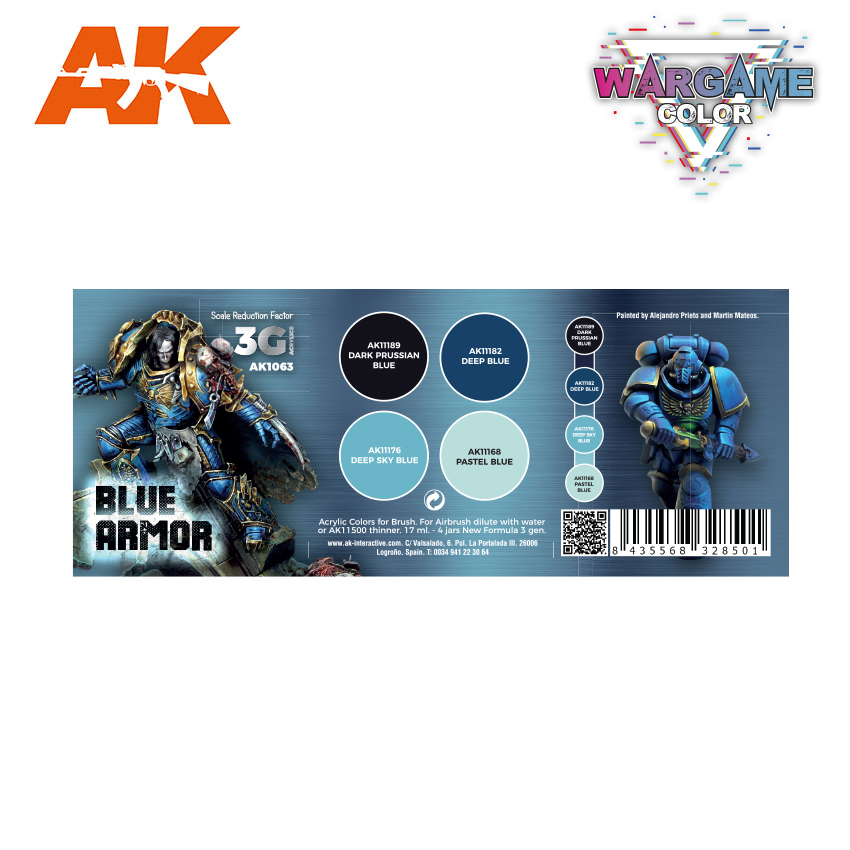 AK1063 Набор красок WARGAME SET. BLUE ARMOR.
