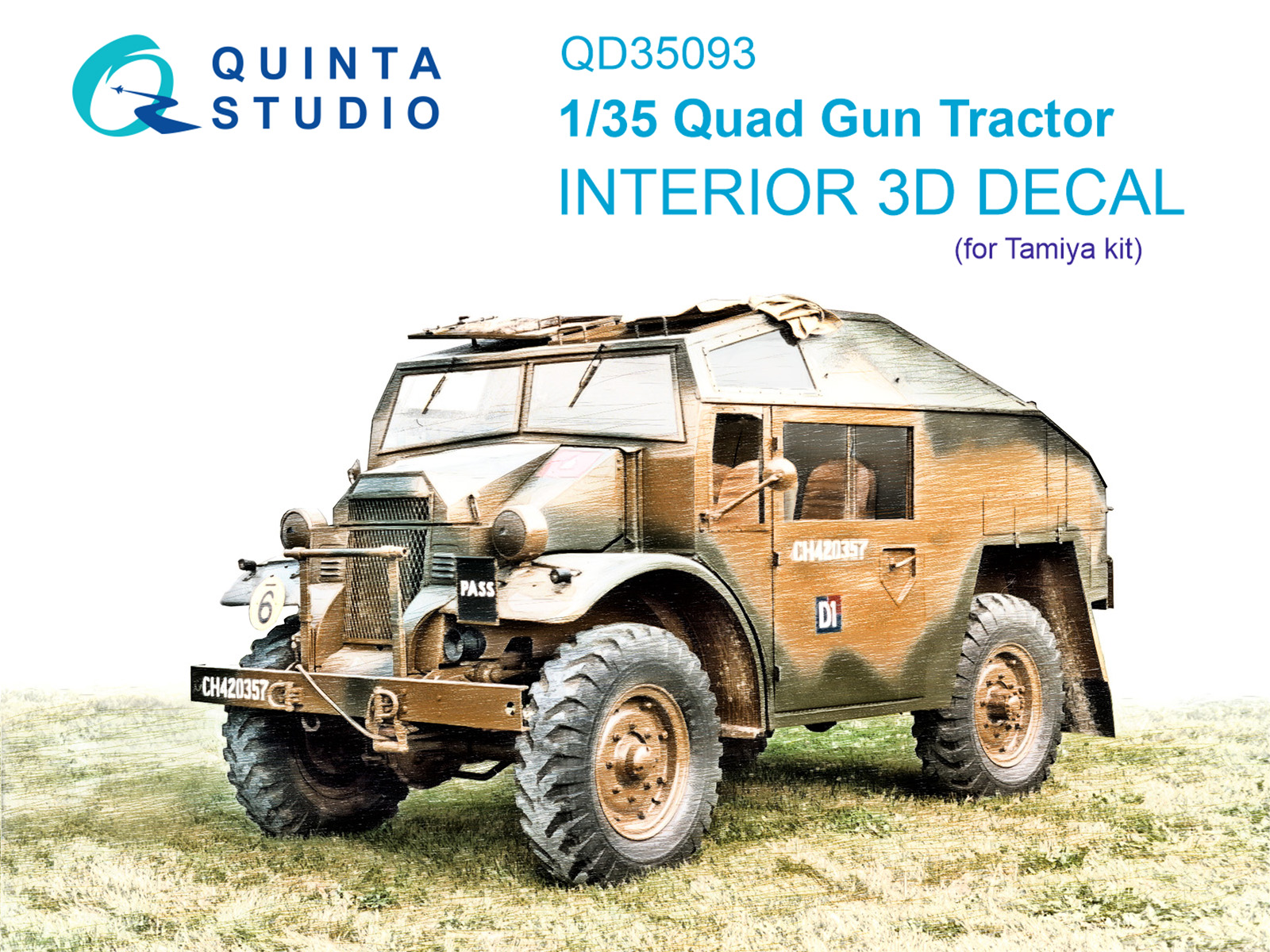 QD35093 3D Декаль интерьера кабины Quad Gun Tractor (Tamiya)