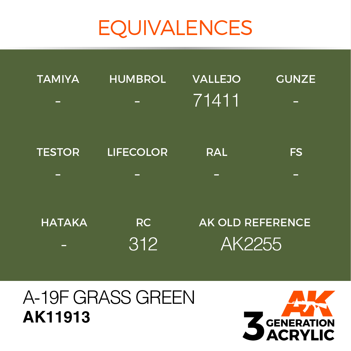 AK11913 Краска акриловая 3Gen A-19f Grass Green