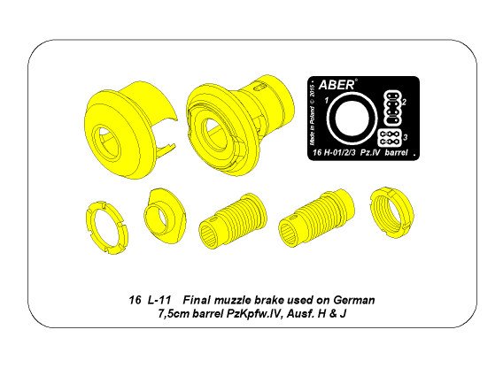ABR-16-L-11  Дополнения для  Final muzzle brake used on German 7,5cm barrel PzKpfw.IV, Ausf.H & J для Tamiya/Trumpeter 1/16