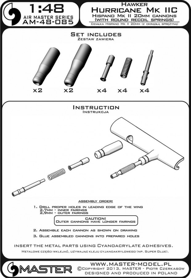 AM-48-085 Стволы к авиапушке Hispano Mk II с круглым пружинным компенсатором 20 мм для Hurricane Mk IIC 4 шт.