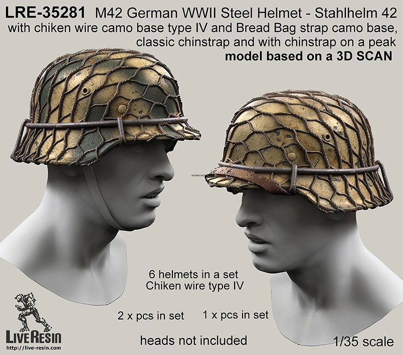 LRE35281 Стальной немецкий шлем периода Второй Мировой войны M42 - Stahlhelm 42 с проволочной камуфляжной сеткой тип 4 и камуфляжными ремнями из хлебных мешков.