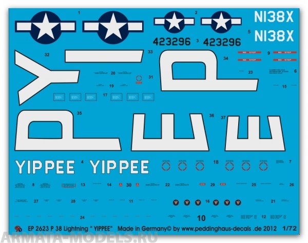 2623PED Декаль P 38 Ligthning  Yippee