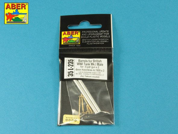ABR-35-L-235  Дополнения для  Barrels for British WWI Tank Mk.I Male – 6 pdr.  gun x 2 & 8mm Hotchkiss m.1909 x 3 для Takom 1/35