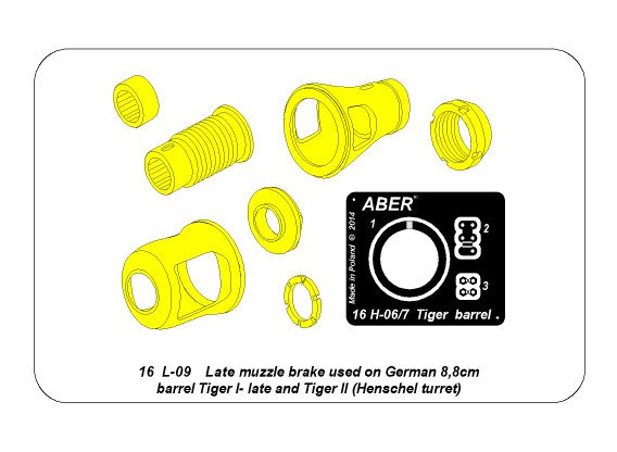 ABR-16-L-09  Дополнения для  Late muzzle brake used on German 8,8cm barrel Tiger I- late and Tiger II (Henschel turret) для Tamiya/Trumpeter 1/16