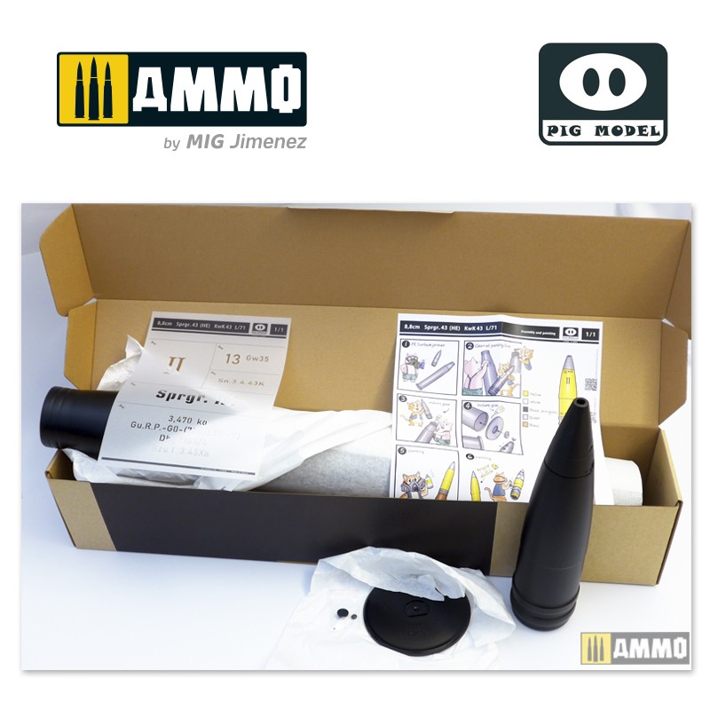 PMODEL004 Макет снаряда из пластмассы в масштабе 1/1 8.8cm Sprgr 43 (HE) kwk43 L71 Pig Model