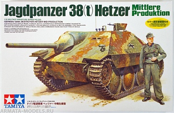 35285T Hetzer Mid Production, 2 типа траков (винил и пластик), 1 фигура, 4 вар-та декалей.