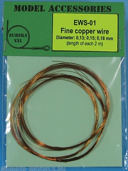 EWS-01 Дополнения для моделей Universal multi-scale 0.13 mm / 0.15 mm / 0.18 mm fine cooper wires for any scale model kits and dioramas. 2 meters each diameter.