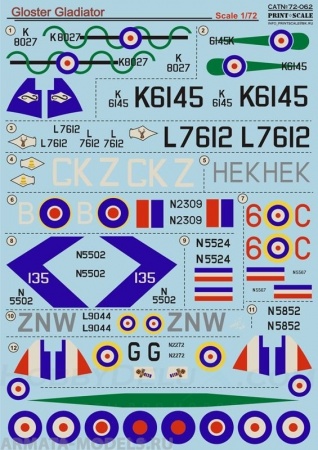 PS72-062 Декаль  Gloster  Gladiator Part 1