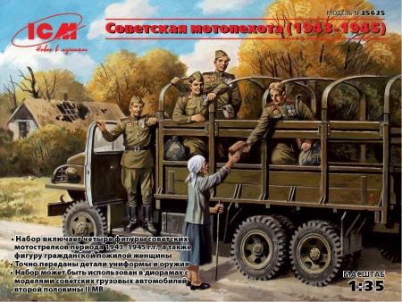 Набор фигурок 35635 Фигуры Советская мотопехота (1943-1945), (5 фигур) ICM